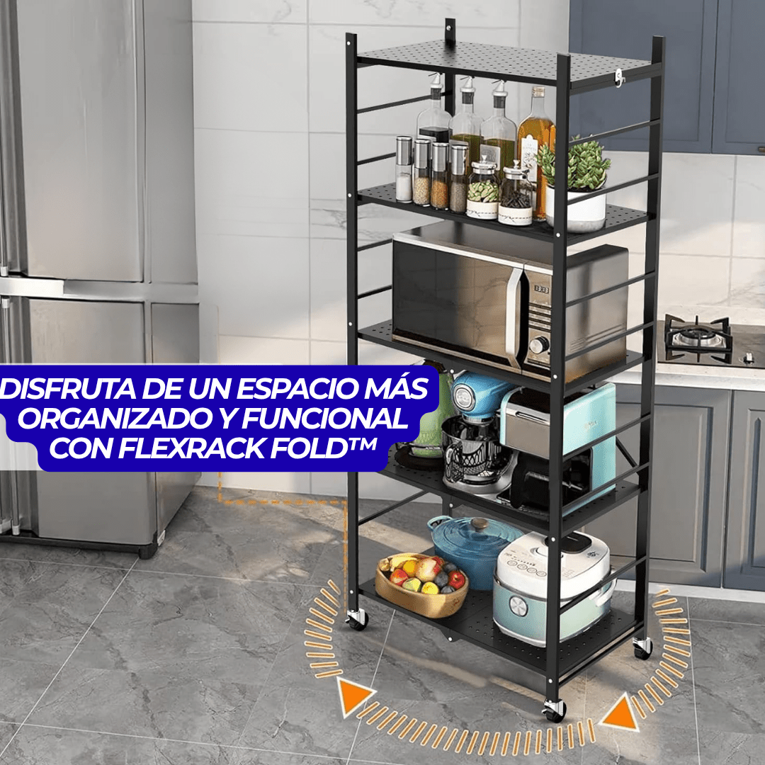 FlexRack Fold™ – Estantería Metálica Plegable 5 Niveles con Ganchos y Ruedas - ClickStore Honduras