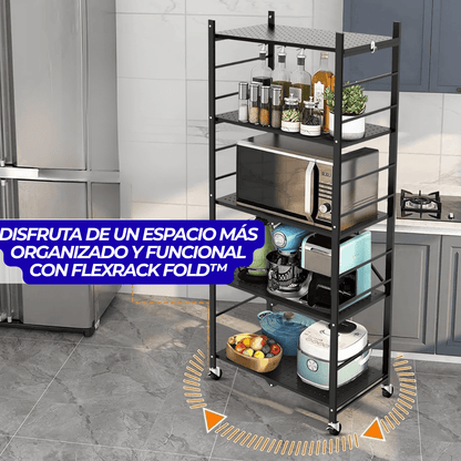 FlexRack Fold™ – Estantería Metálica Plegable 5 Niveles con Ganchos y Ruedas - ClickStore Honduras