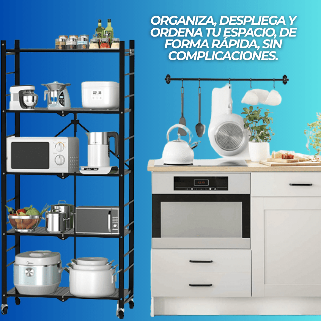 FlexRack Fold™ – Estantería Metálica Plegable 5 Niveles con Ganchos y Ruedas - ClickStore Honduras