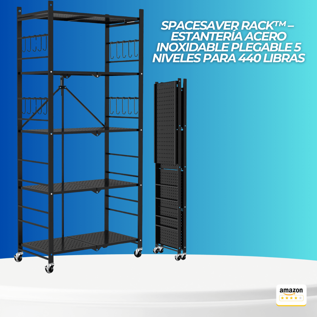 FlexRack Fold™ – Estantería Metálica Plegable 5 Niveles con Ganchos y Ruedas - ClickStore Honduras