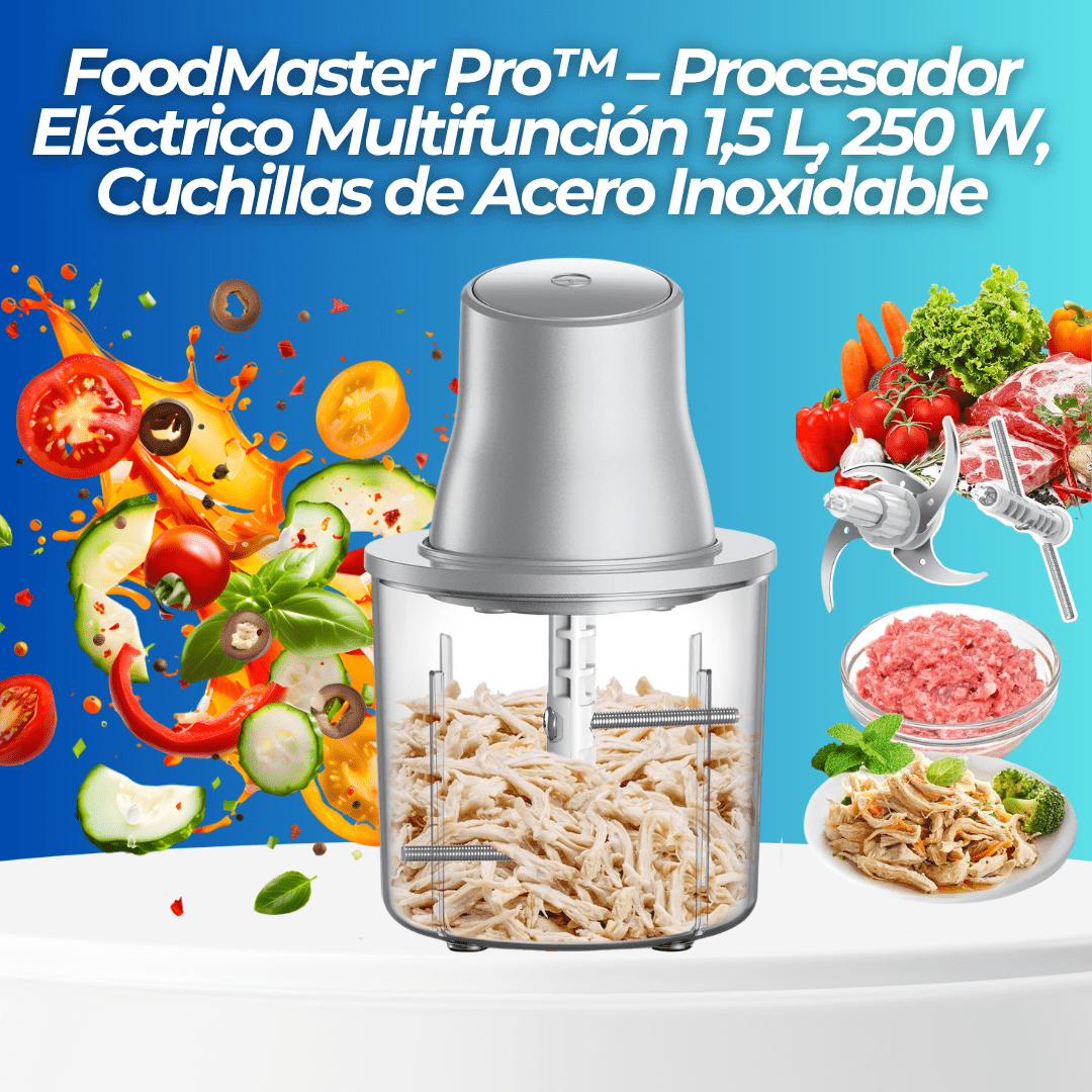 FoodMaster Pro™ – Procesador Eléctrico Multifunción 1,5 L, 250 W, Cuchillas de Acero Inoxidable - ClickStore Honduras