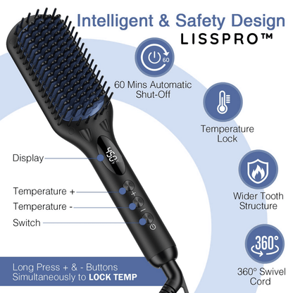 LissPro™ – Cepillo Alisador Profesional de Cabello con Tecnología Anti - Frizz 12 MESES GARANTIA - ClickStore Honduras