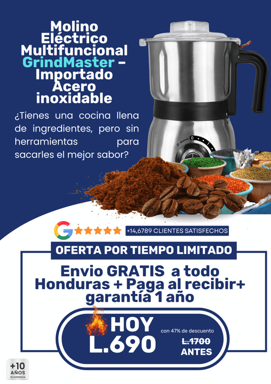 Molino Eléctrico Multifuncional GrindMaster – Importado con Garantía de 1 año - ClickStore Honduras