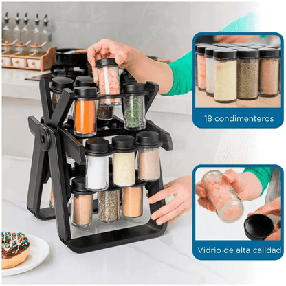 SpiceWheel Pro™ – Organizador Giratorio de Especias con 18 Tarros de Vidrio (Diseño Rueda) con garantia 12 meses - ClickStore Honduras