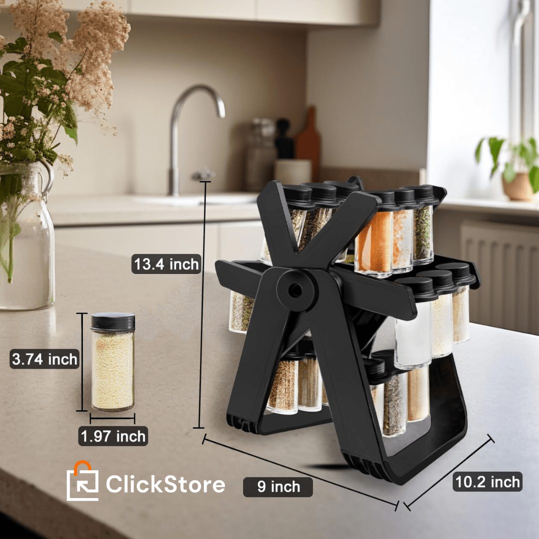 SpiceWheel Pro™ – Organizador Giratorio de Especias con 18 Tarros de Vidrio (Diseño Rueda) con garantia 12 meses - ClickStore Honduras