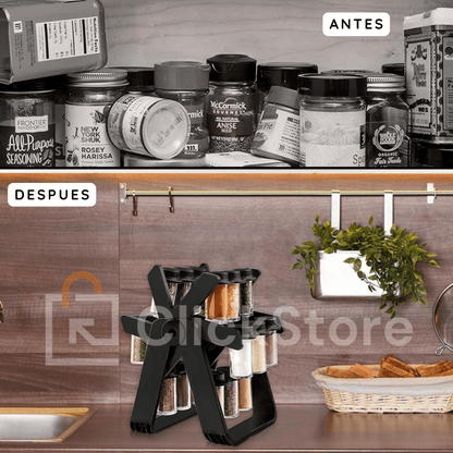 SpiceWheel Pro™ – Organizador Giratorio de Especias con 18 Tarros de Vidrio (Diseño Rueda) con garantia 12 meses - ClickStore Honduras