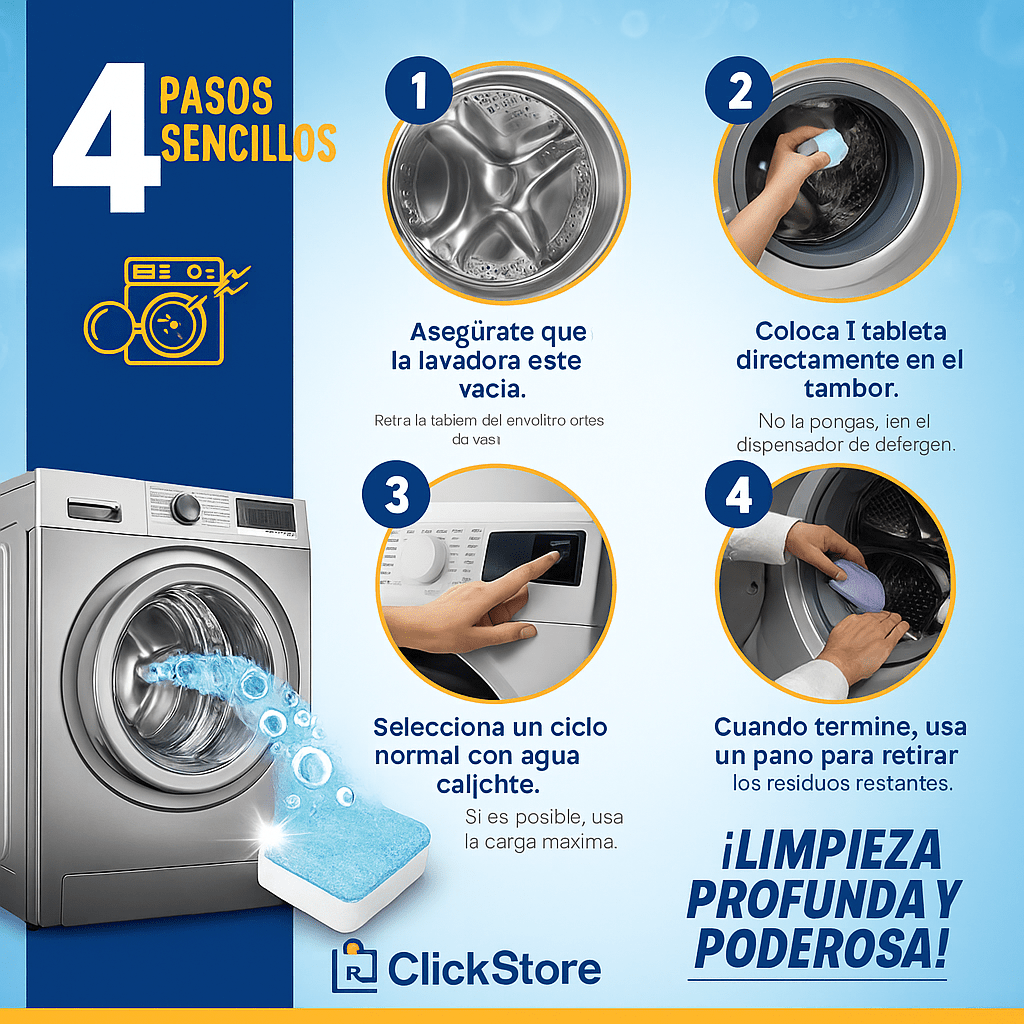 WashClean Pro™ – Tabletas Desinfectantes para Lavadora con Efecto Desincrustante - ClickStore Honduras