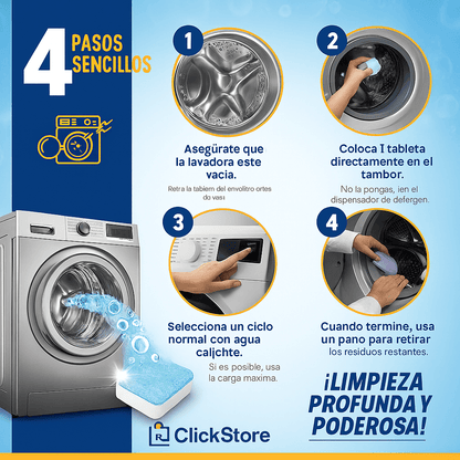 WashClean Pro™ – Tabletas Desinfectantes para Lavadora con Efecto Desincrustante - ClickStore Honduras
