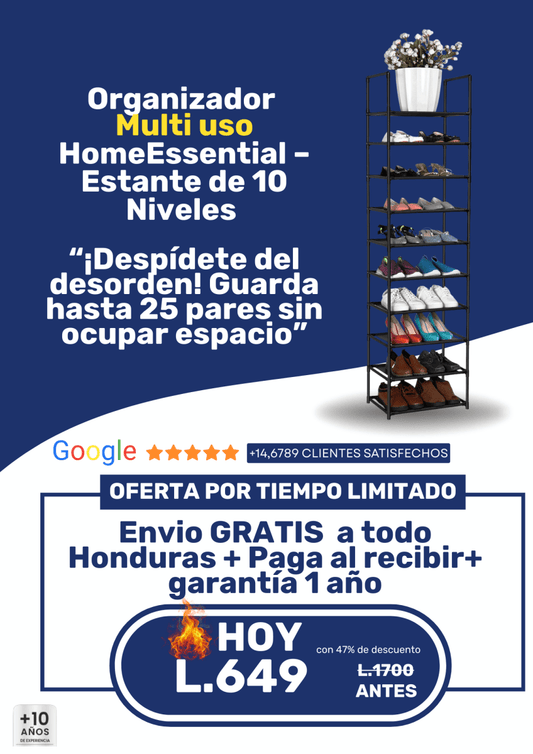 Zapatero Premium Home – Estante Vertical de 10 Niveles para 25 Pares - ClickStore Honduras